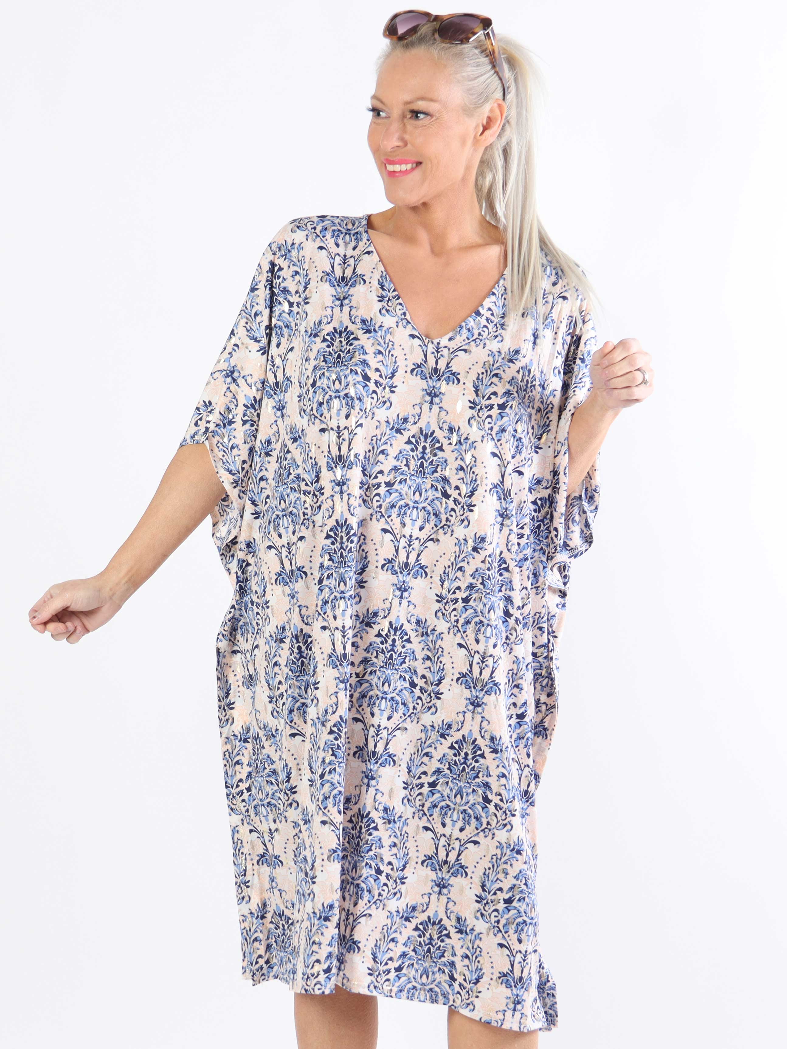 Azmina Royal - Elastisk plus size tunikakjole i loose fit